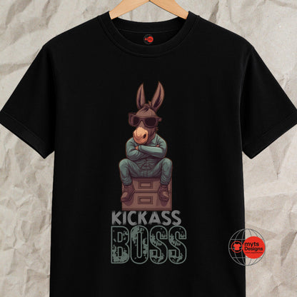 Kickass Boss Donkey T-Shirt | Funny Workplace Graphic Tee | Cool Gift for Bosses & Office Humor by MytsDesigns