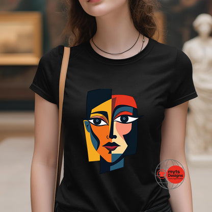 Modern Geometric Face Art T-Shirt – Abstract Portrait Design