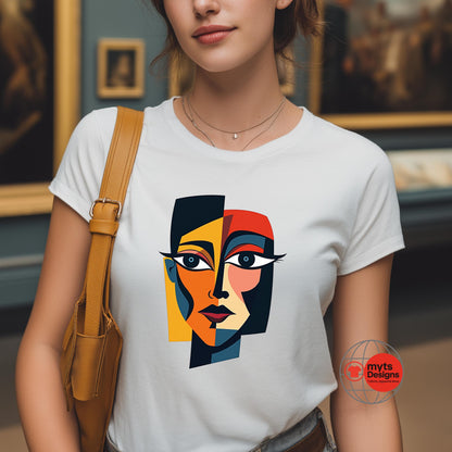 Modern Geometric Face Art T-Shirt – Abstract Portrait Design