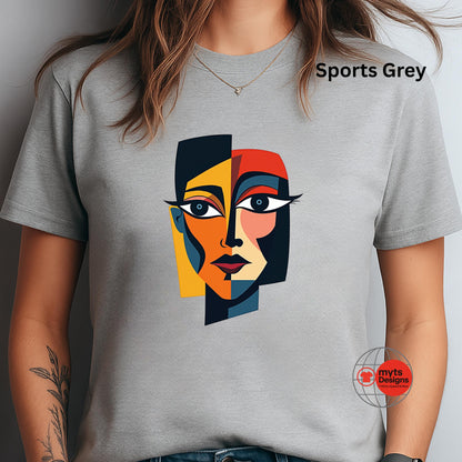 Modern Geometric Face Art T-Shirt – Abstract Portrait Design