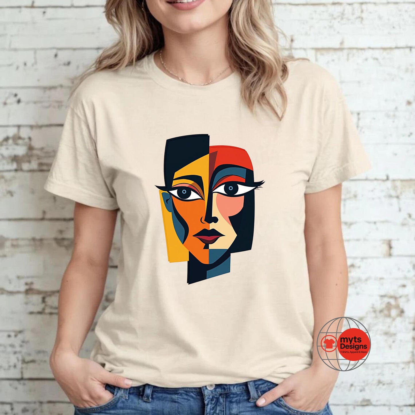Modern Geometric Face Art T-Shirt – Abstract Portrait Design