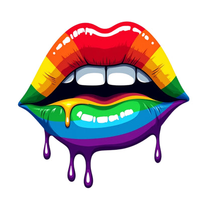 Colorful lips with rainbow gradient and drooling effect on a white background