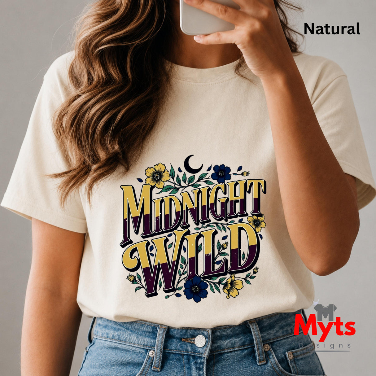 Midnight Wild T-Shirt – Floral Celestial Graphic Tee for Women
