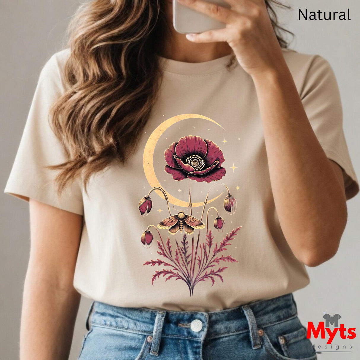 Moth Moon Poppy T-Shirt – Celestial Floral Graphic Tee
