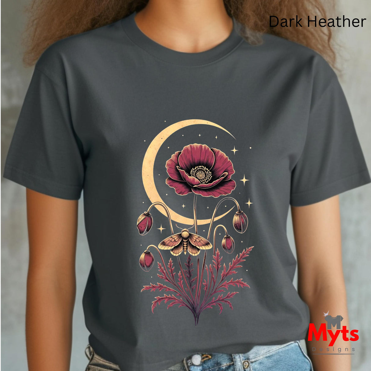 Moth Moon Poppy T-Shirt – Celestial Floral Graphic Tee