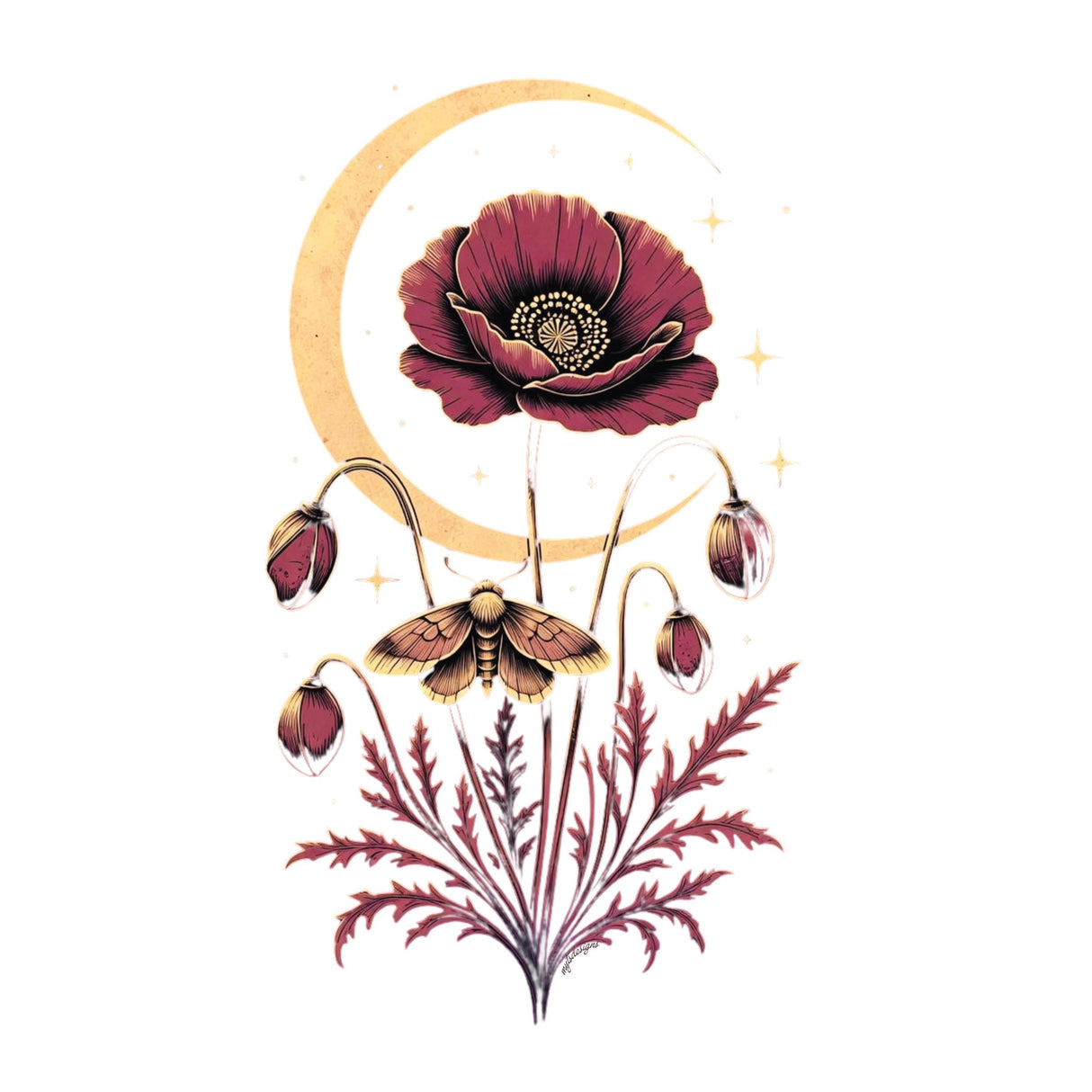Moth Moon Poppy T-Shirt – Celestial Floral Graphic Tee