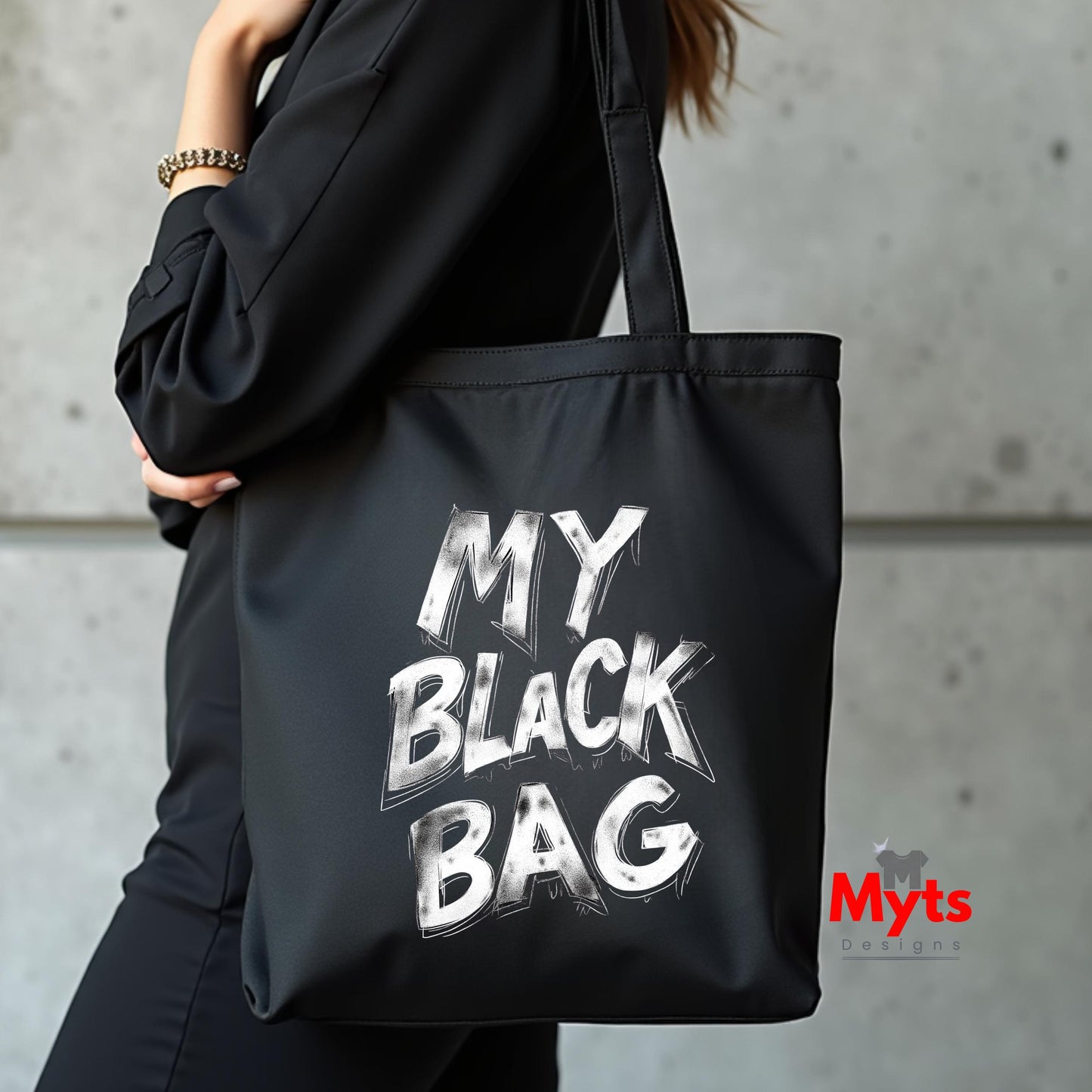 Classic Black Cotton Tote Bag with Long Handles | Eco-Friendly | Mytsdesigns
