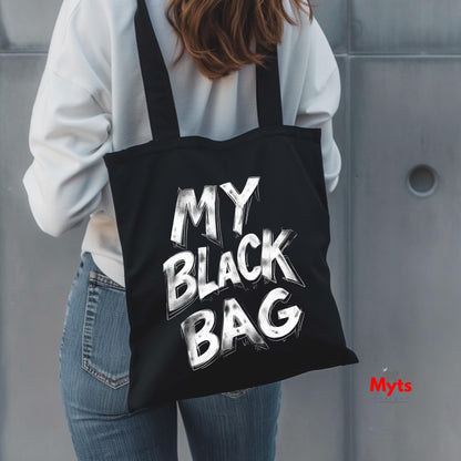 Classic Black Cotton Tote Bag with Long Handles | Eco-Friendly | Mytsdesigns