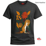 A dark heather gray t-shirt featuring a colorful graphic print of a kangaroo standing among Australian flowers and leaves. The text 'Dark Heather' is displayed in the top right corner, and the 'Myts' brand logo is visible on the inner neck label and as a watermark in the bottom right corner.
