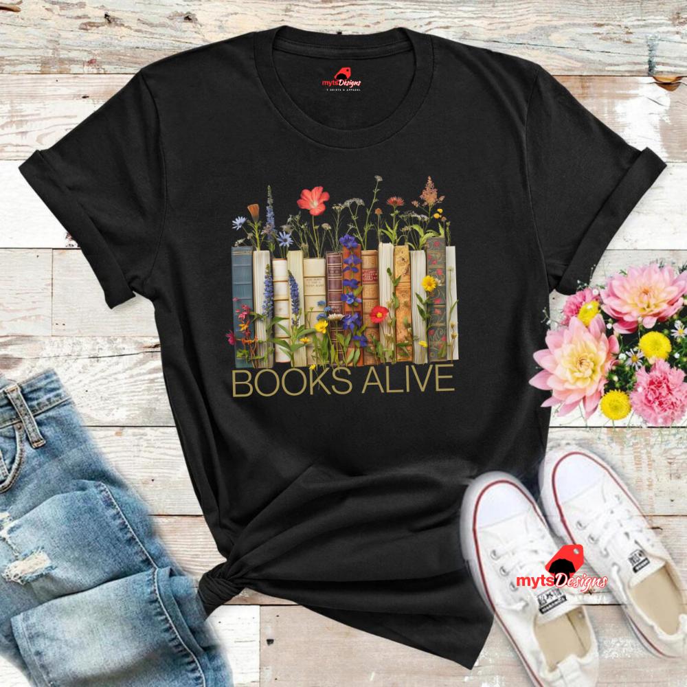 Wildflower T-Shirts, Unique Nature-Inspired Book Lovers Tees, Floral Reading Shirts,Teacher Gift