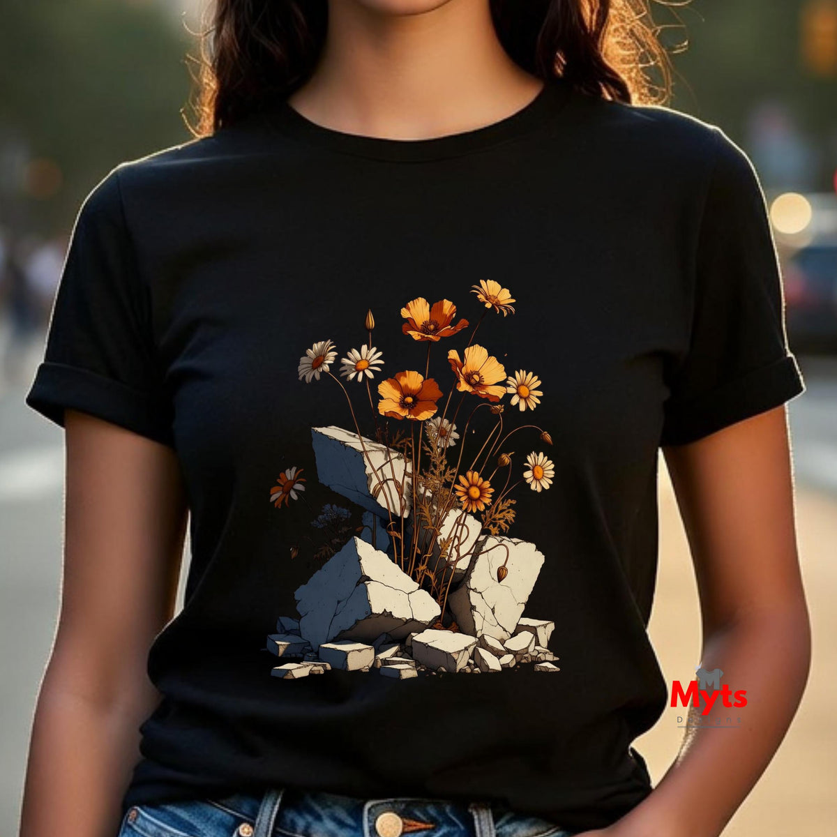 New Growth Poppy & Wildflower T-Shirt – Botanical Nature Graphic Tee