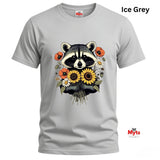 Cute Raccoon Floral T-Shirt – Sunflower & Wildflower Graphic Tee