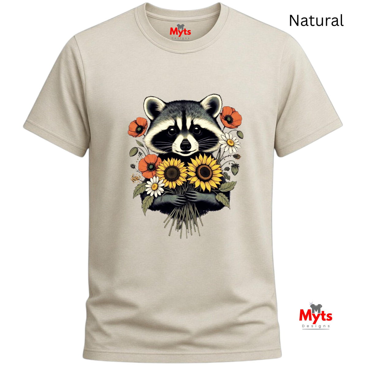 Cute Raccoon Floral T-Shirt – Sunflower & Wildflower Graphic Tee
