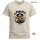 Cute Raccoon Floral T-Shirt – Sunflower & Wildflower Graphic Tee