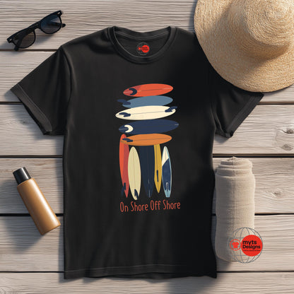 On Shore Off Shore 2026 Surf Season White T-Shirt – Surfboard Designs