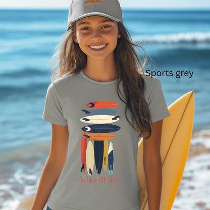 On Shore Off Shore 2026 Surf Season White T-Shirt – Surfboard Designs