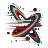 Colorful abstract design with 'Orbital Flow' text on a white background