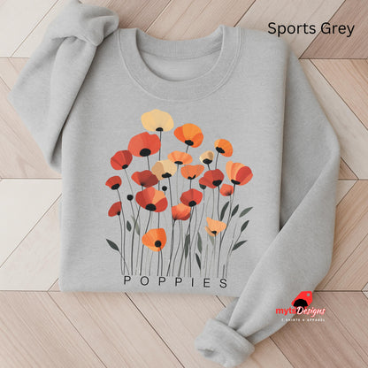 Poppies Floral Sweatshirt – Minimalist Wildflower Graphic Sweater
