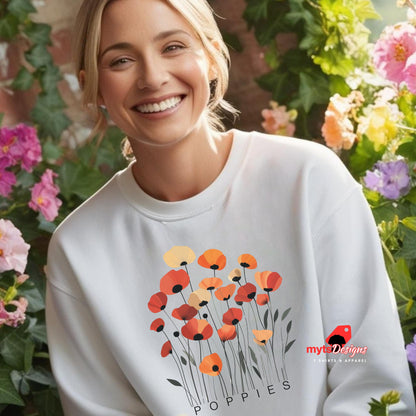 Poppies Floral Sweatshirt – Minimalist Wildflower Graphic Sweater