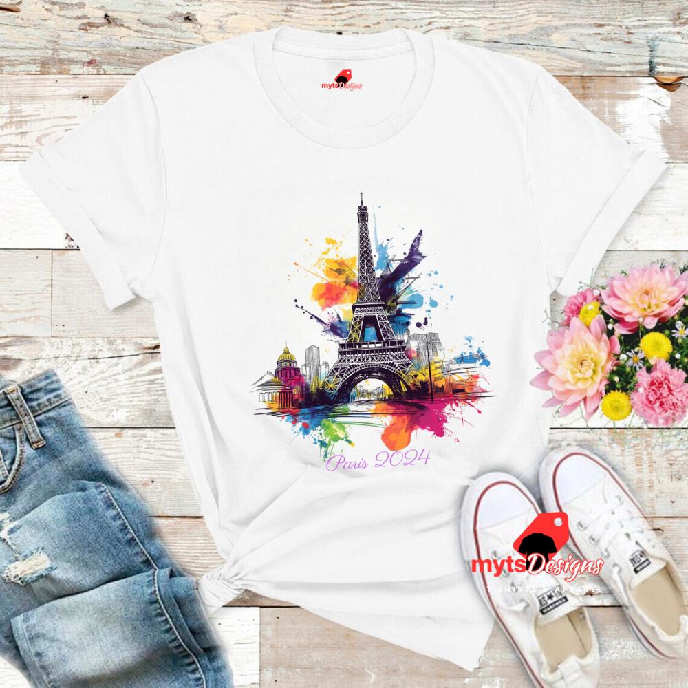 Paris 2024 T-shirt,Pop Art Eiffel Tower T-Shirt,Paris Inspired Graphic Tee, Parisian Pop Art Style Unisex T-Shirt