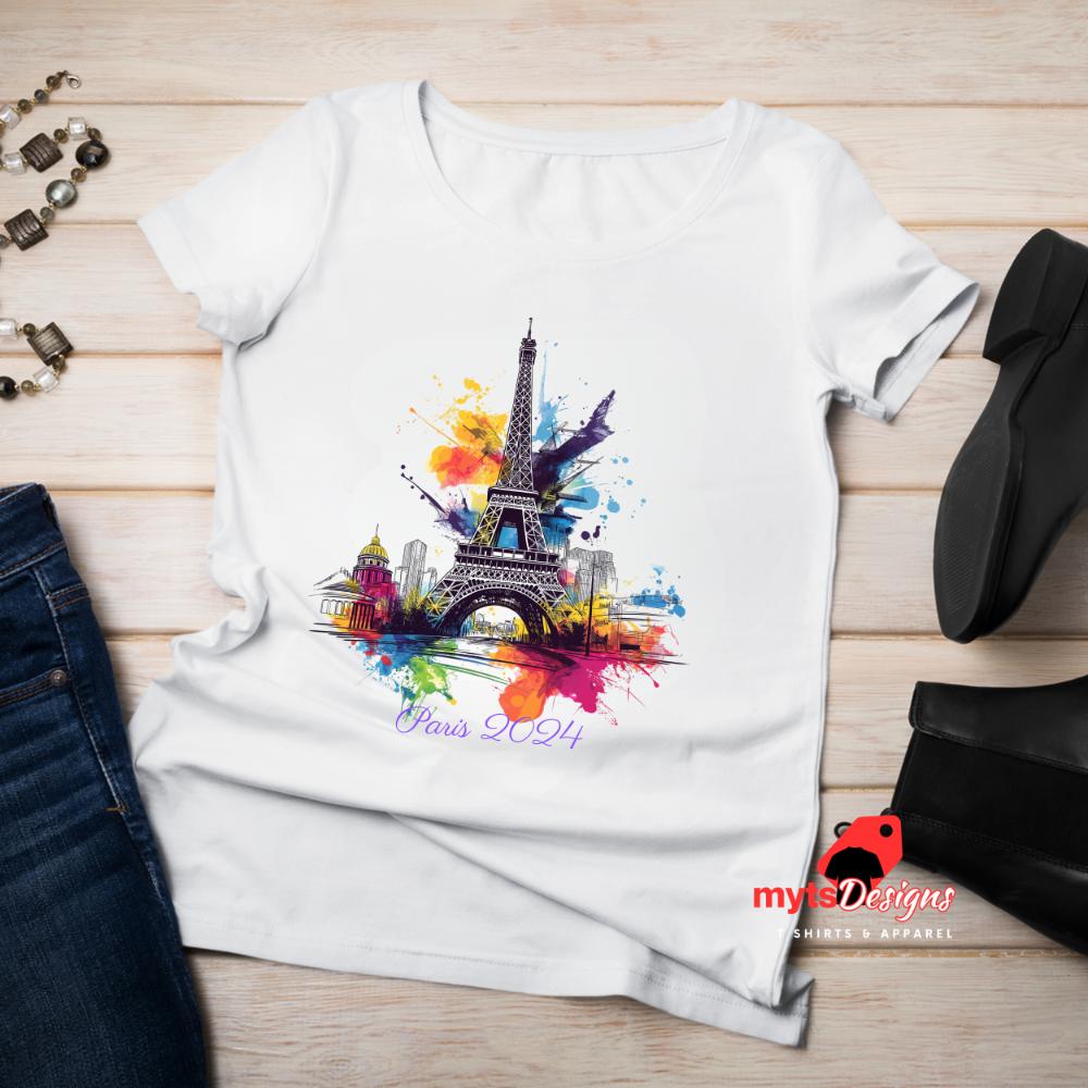 Paris 2024 T-shirt,Pop Art Eiffel Tower T-Shirt,Paris Inspired Graphic Tee, Parisian Pop Art Style Unisex T-Shirt