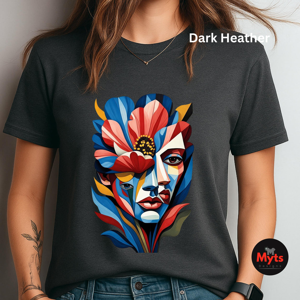 Abstract Floral Face T-Shirt | Colourful Modern Art Graphic Tee
