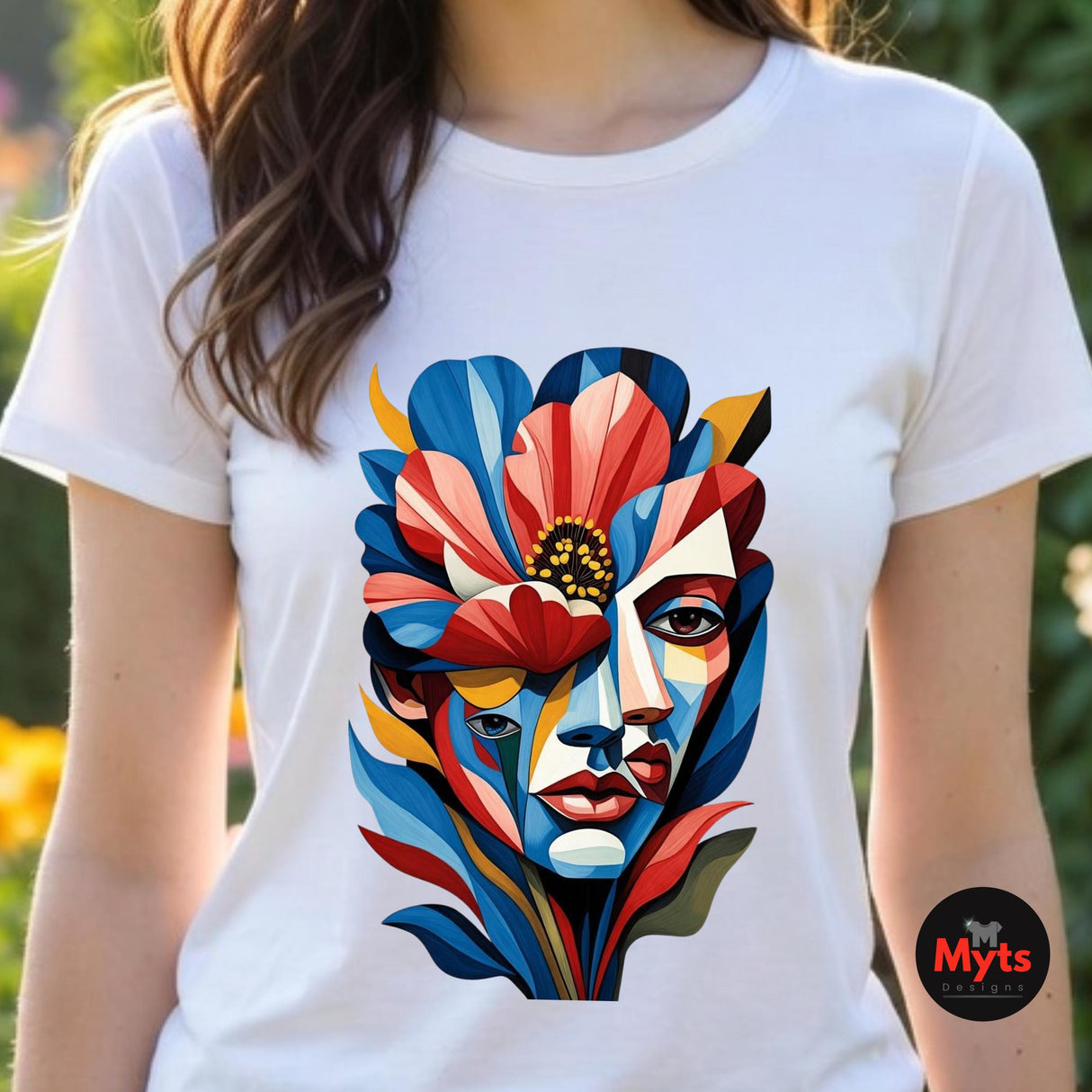 Abstract Floral Face T-Shirt | Colourful Modern Art Graphic Tee