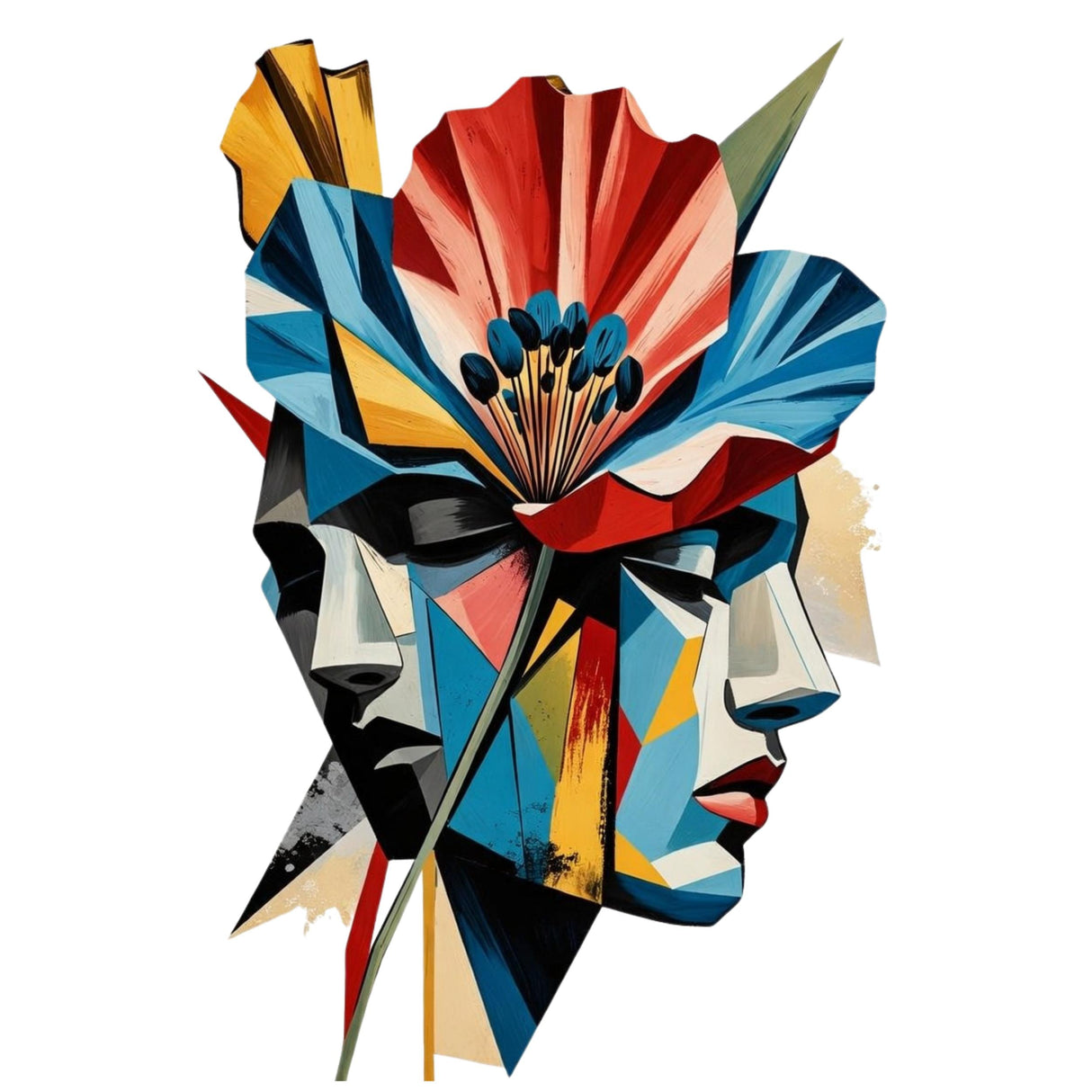 Abstract Two Face Poppy T-Shirt | Modern Floral Art Graphic Tee