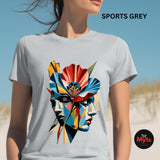 Abstract Two Face Poppy T-Shirt | Modern Floral Art Graphic Tee