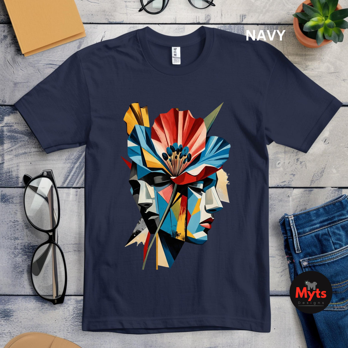 Abstract Two Face Poppy T-Shirt | Modern Floral Art Graphic Tee