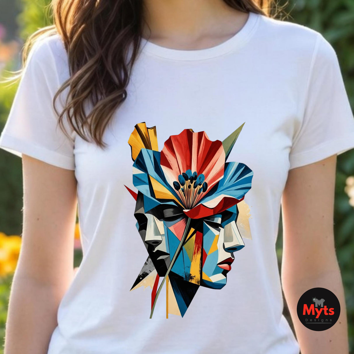 Abstract Two Face Poppy T-Shirt | Modern Floral Art Graphic Tee