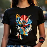 Abstract Two Face Poppy T-Shirt | Modern Floral Art Graphic Tee
