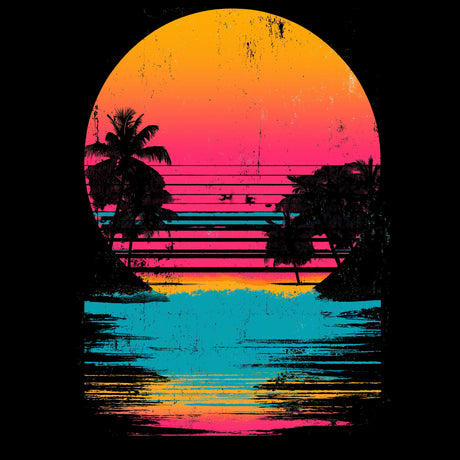 Surreal sunset with palm trees and a gradient sky