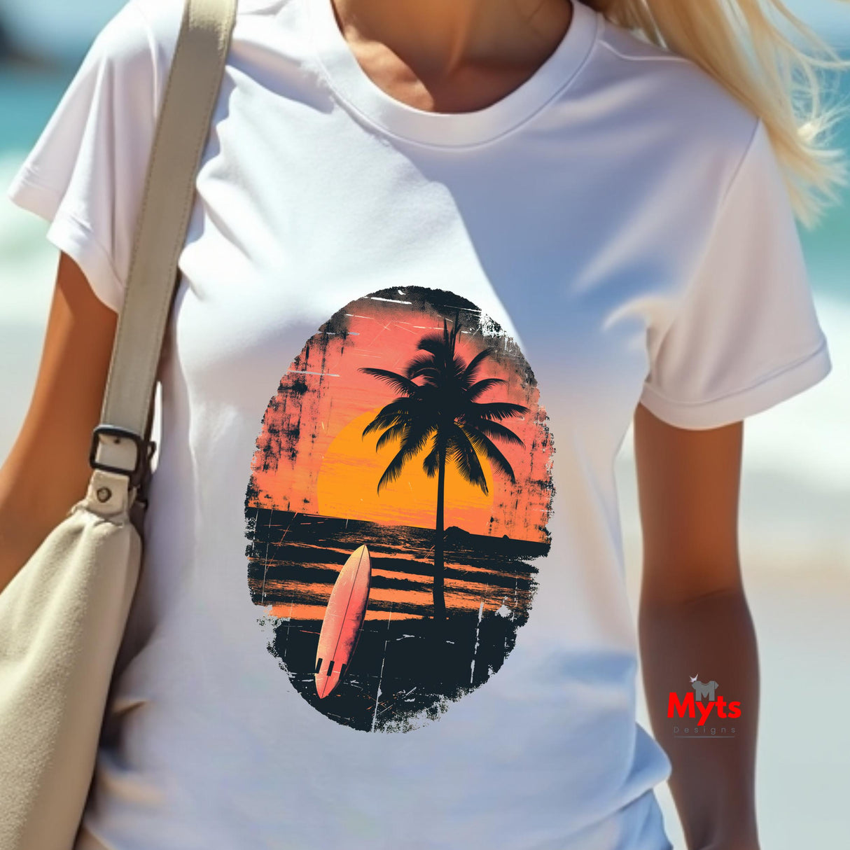 Retro Sunset Surf T-Shirt | Vintage Palm Tree Beach Tee | Mytsdesigns