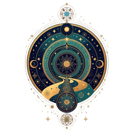 Decorative design with celestial elements on a white background