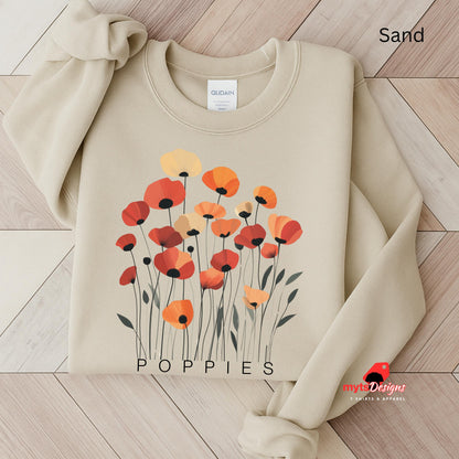 Poppies Floral Sweatshirt – Minimalist Wildflower Graphic Sweater