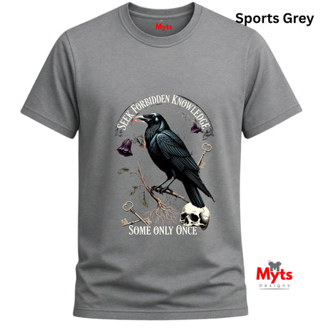 Sports Gray t-shirt with a crow design and text on a white background
