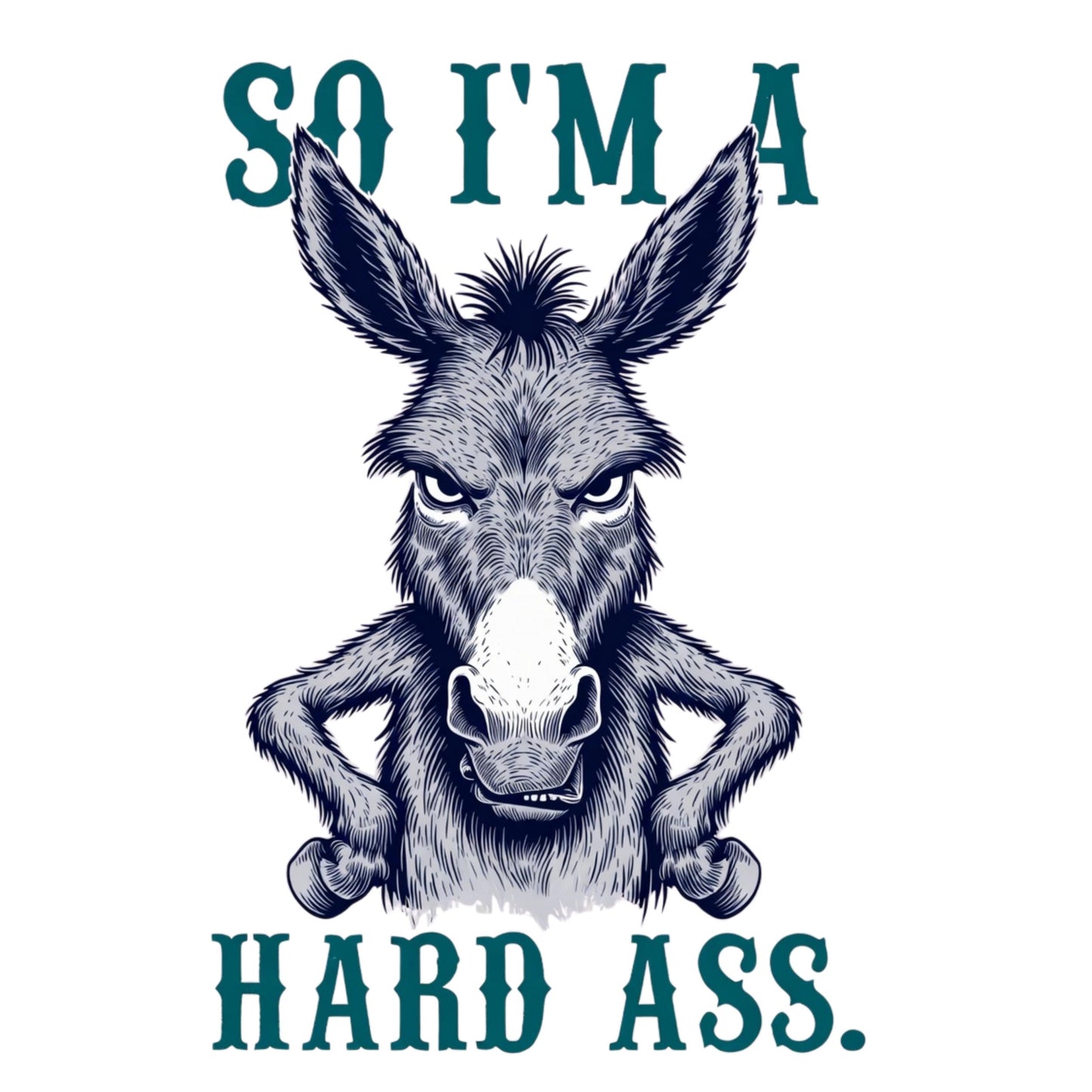 Donkey graphic with text 'So I'm a hard ass.' on a white background