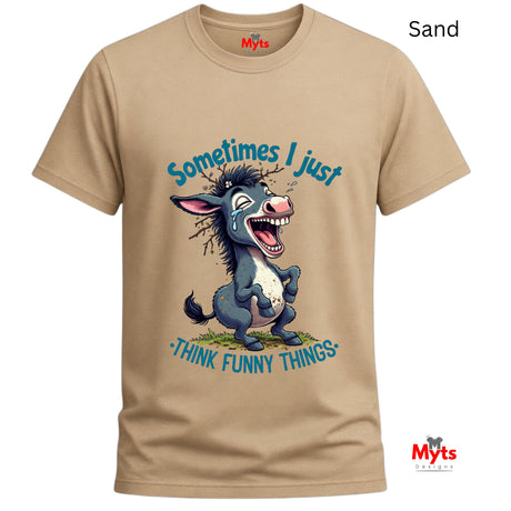 Sand t-shirt with a cartoon donkey and humorous text on a white background