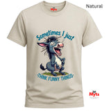 Natural t-shirt with a cartoon donkey and humorous text on a white background