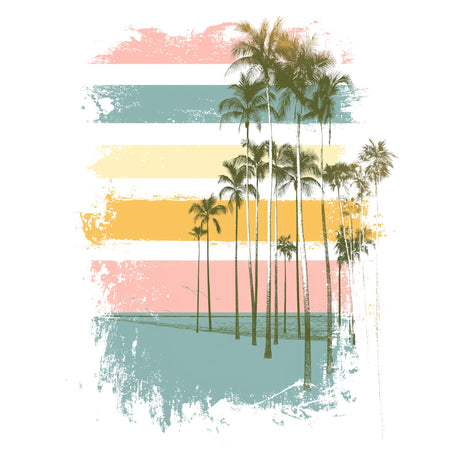 Palm trees with colorful abstract stripes in the background