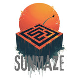 Logo with a maze design and 'SUMMAZE' text against an orange sun background