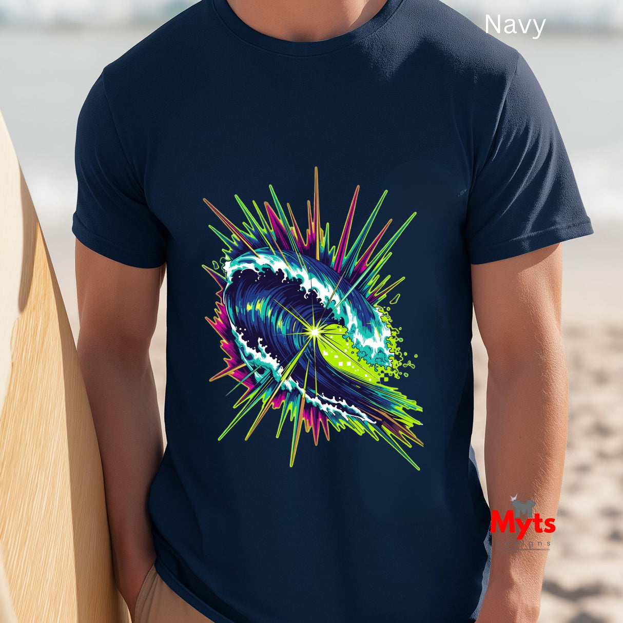Neon Wave Surf Graphic T-Shirt – Retro Beach Unisex Tee