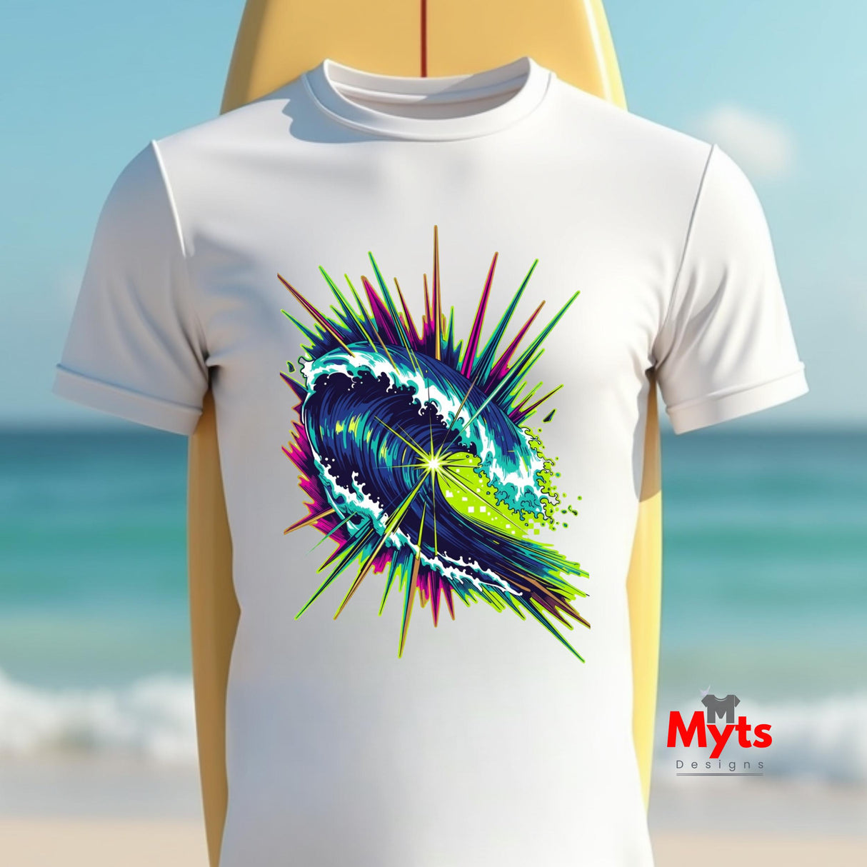 Neon Wave Surf Graphic T-Shirt – Retro Beach Unisex Tee