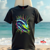 Neon Wave Surf Graphic T-Shirt – Retro Beach Unisex Tee