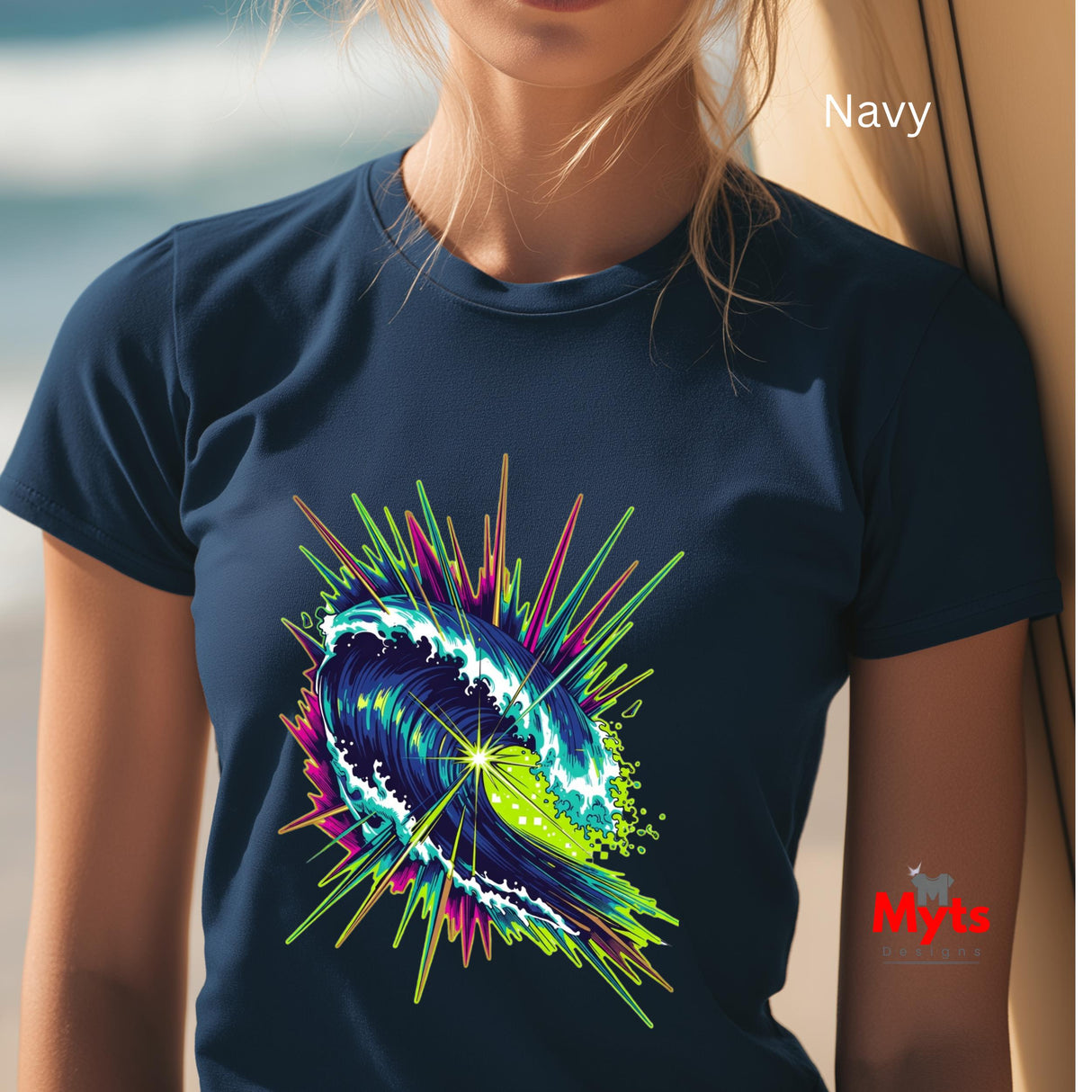 Neon Wave Surf Graphic T-Shirt – Retro Beach Unisex Tee