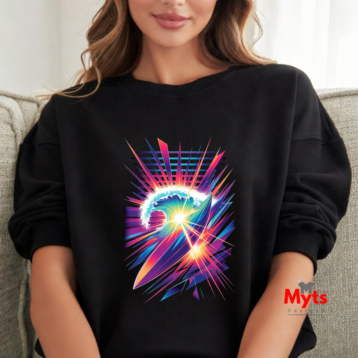 Neon Surf Burst Graphic Sweatshirt – Retro Wave Unisex Crewneck