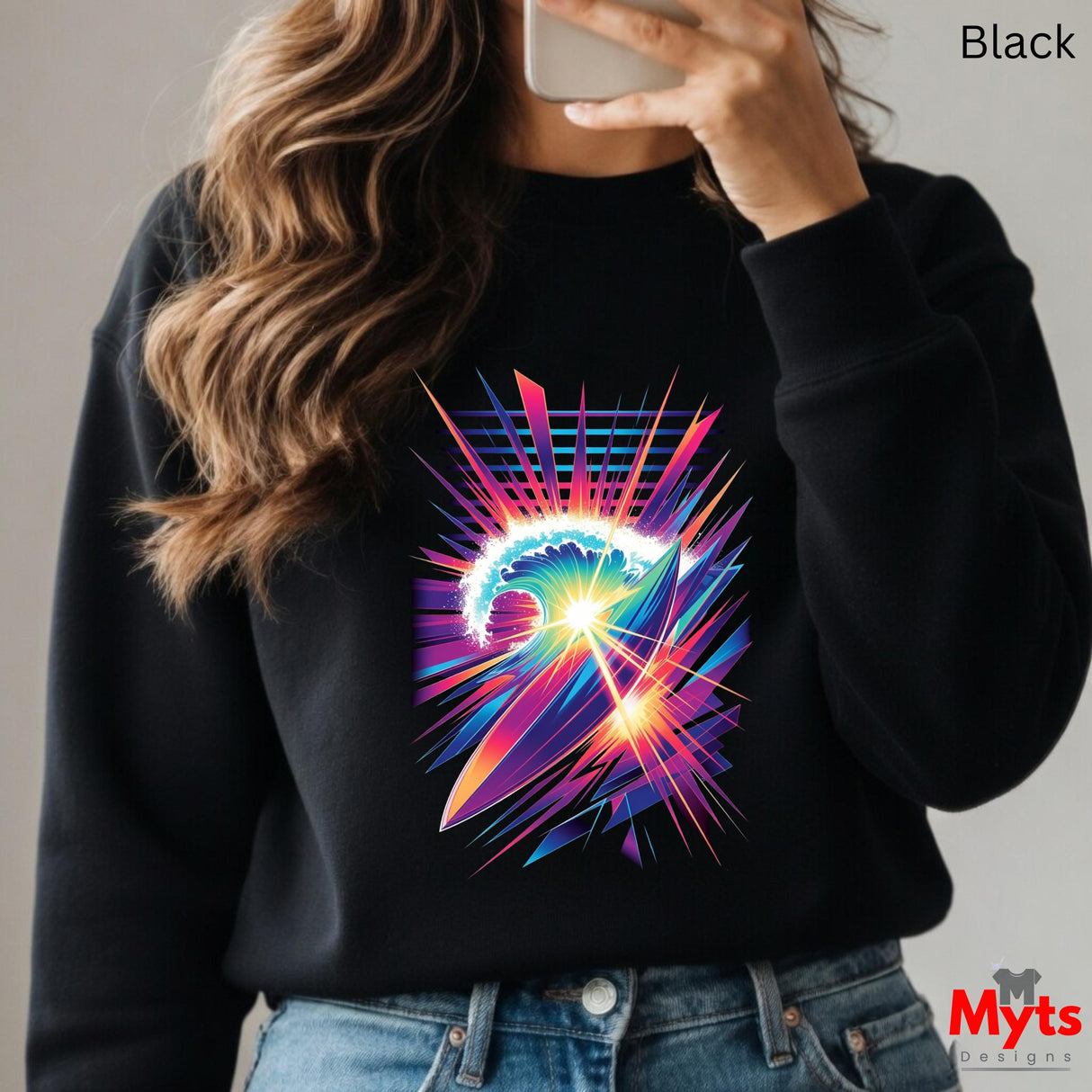 Neon Surf Burst Graphic Sweatshirt – Retro Wave Unisex Crewneck