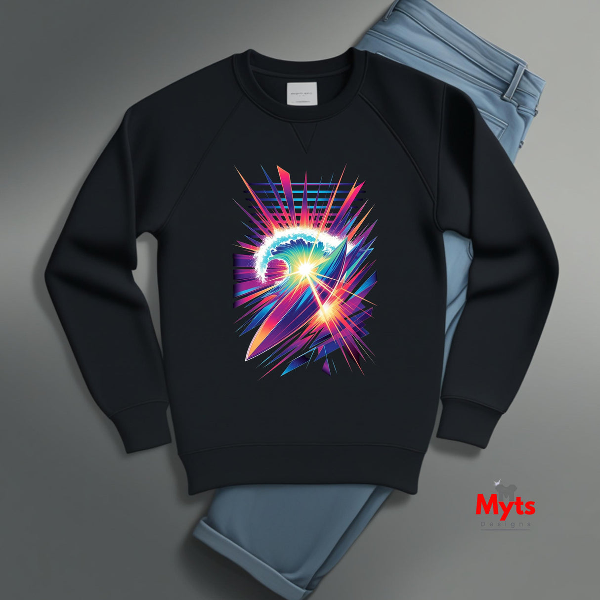 Neon Surf Burst Graphic Sweatshirt – Retro Wave Unisex Crewneck
