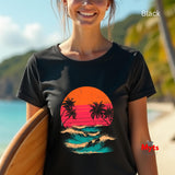 Retro Sunset Palm Tree Wave T-Shirt – Unisex Vintage Beach Tee